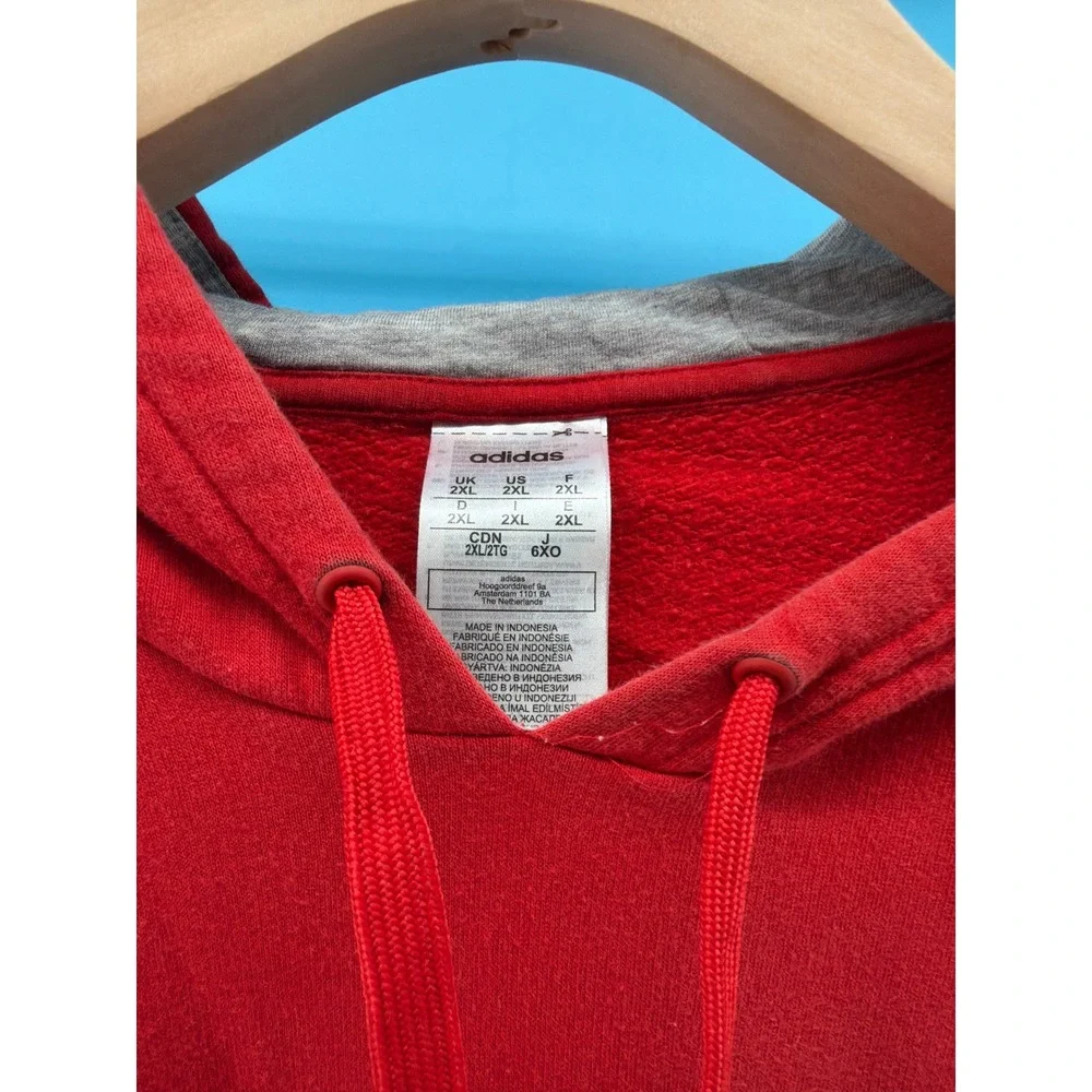 Adidas Mens Colorblock Pullover Hoodie Red Grey 3-Stripe Logo Sweatshirt 2XL